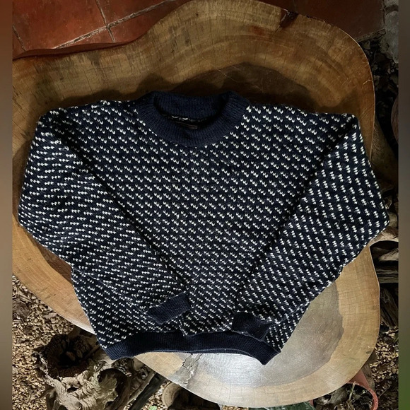 Vintage LL Bean Blue White Birdseye Norwegian Wool Blend Sweater sz Ladies Large - Picture 2 of 6